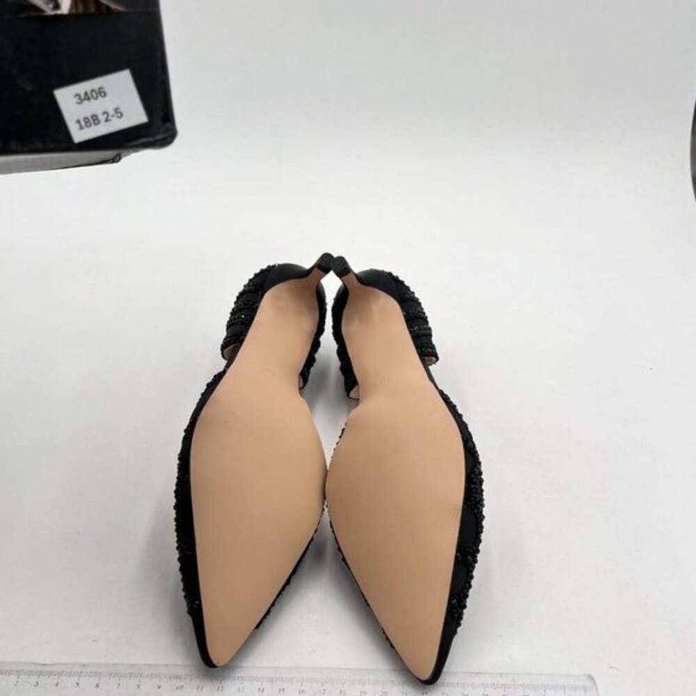 Embellished Black Pointed Toe Kitten Heel Pump - Picture 7 of 8